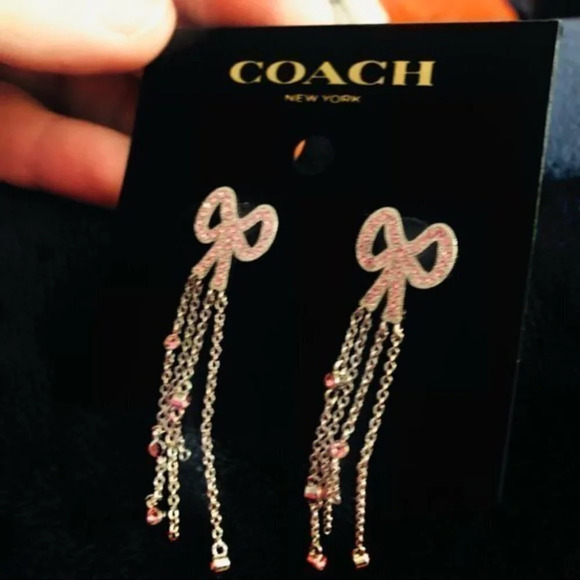 Coach Pink Bow Chain Earrings​​​​​​​​​ NWT - Picture 2 of 3